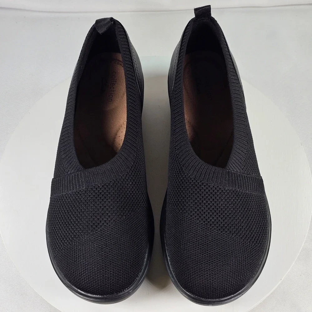 Clarks Collection Sashlyn Cloudsteppers Black Knit Slip On Wedge Shoes Womens 8‎